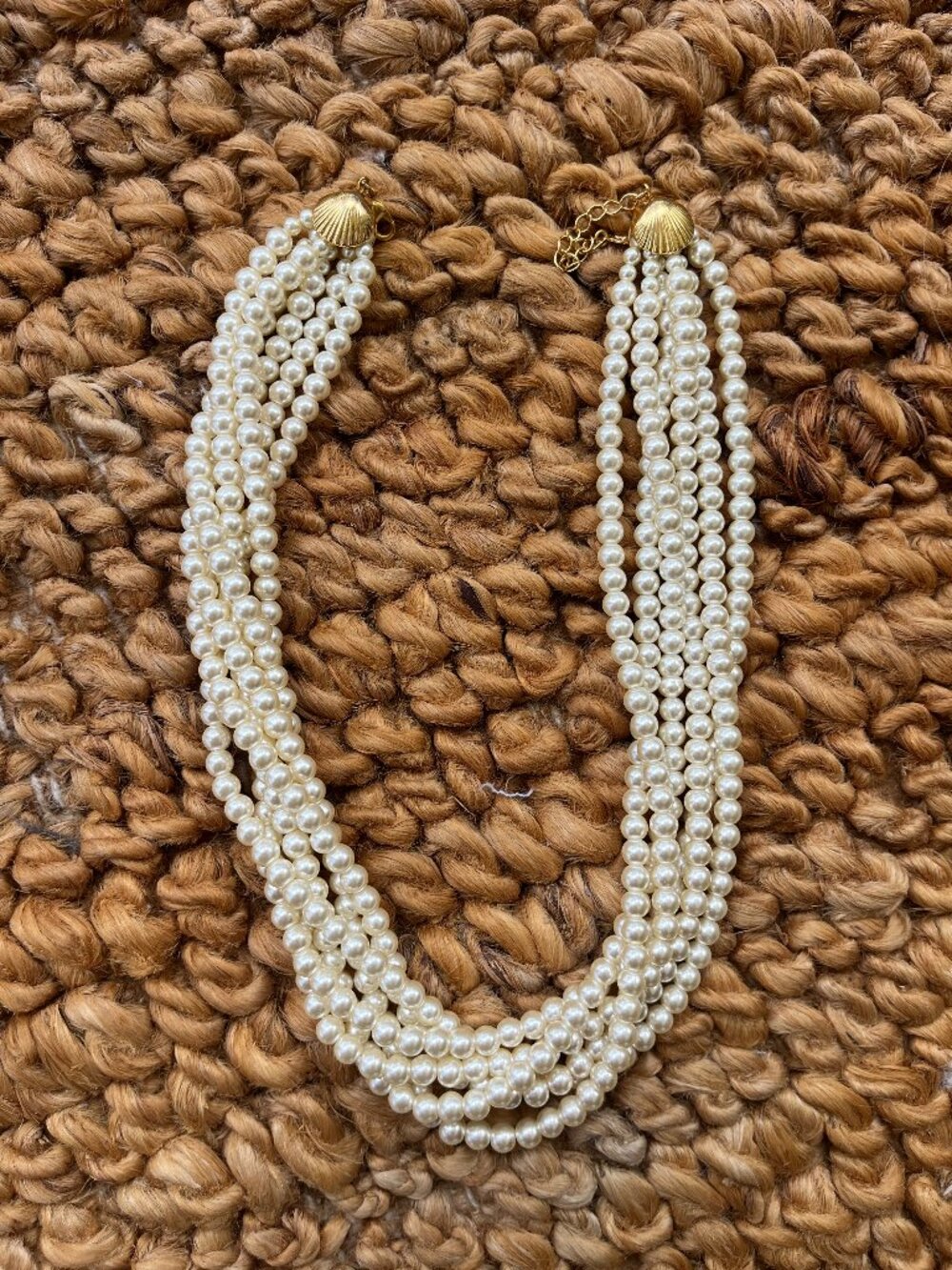 Kiel James Patrick Multi Strand Pearl Necklace with Gold Shell Details